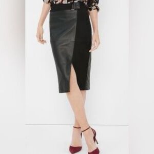 White House Black Market Soft Leather & Suede Pencil Skirt Black Size 8